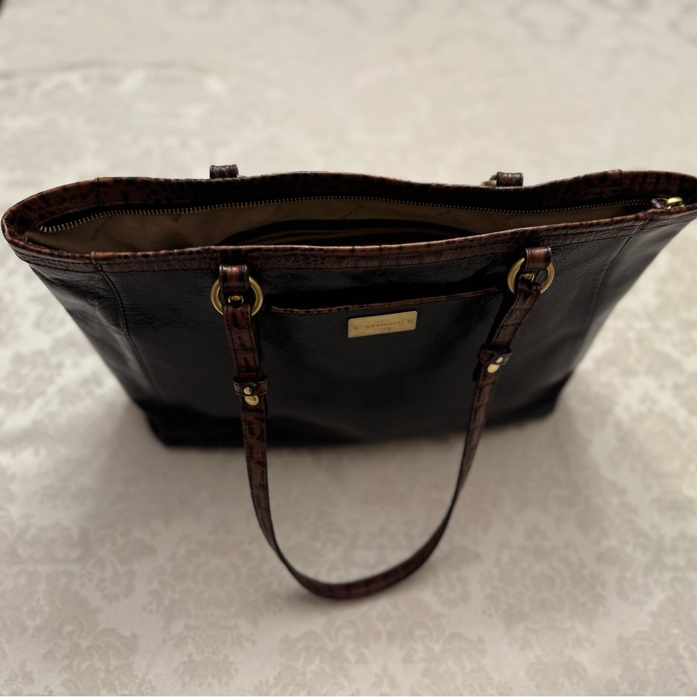 Brahmin Arno Tuscan Black and Brown Leather Satchel Shoulder Bag Purse